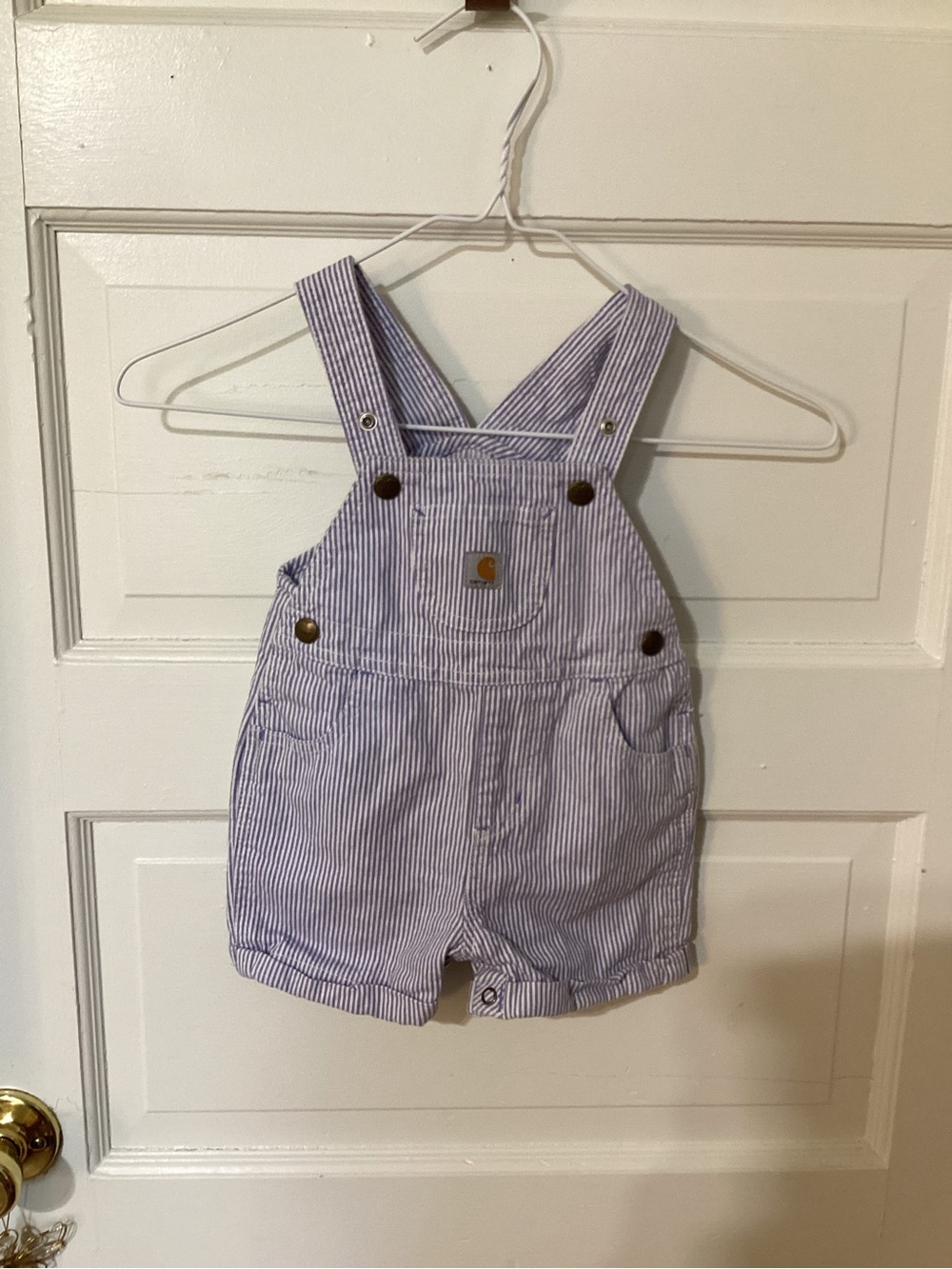 Carhartt Baby Blue Stripe Short Overalls